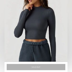 JOAH BROWN CROPPED CREW LONG SLEEVE